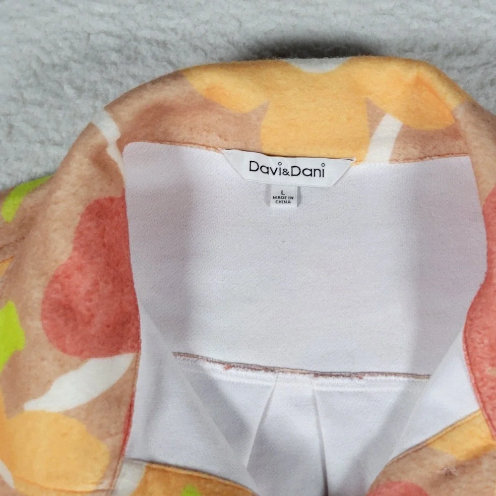 Davi & Dani Shacket Womens Large Tan Orange Floral‎ Button Up Elbow Patch Jacket